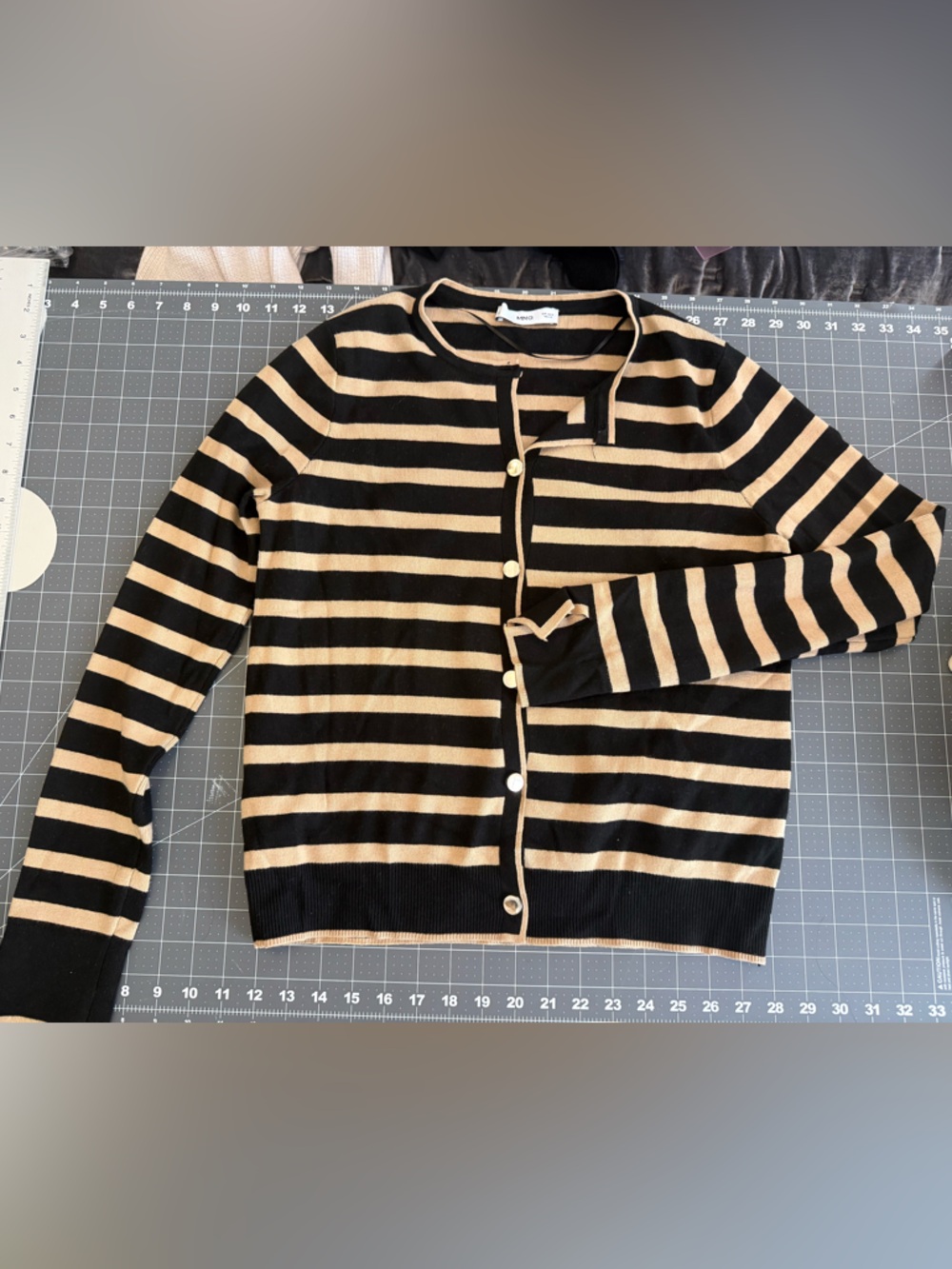 Mango Black and Camel Striped Knit Cardigan | M